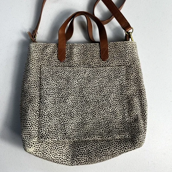 Madewell Crossbody Bag The Zip-Top Double Handles Leather Spotted Dyed Calf Hair - Picture 1 of 11